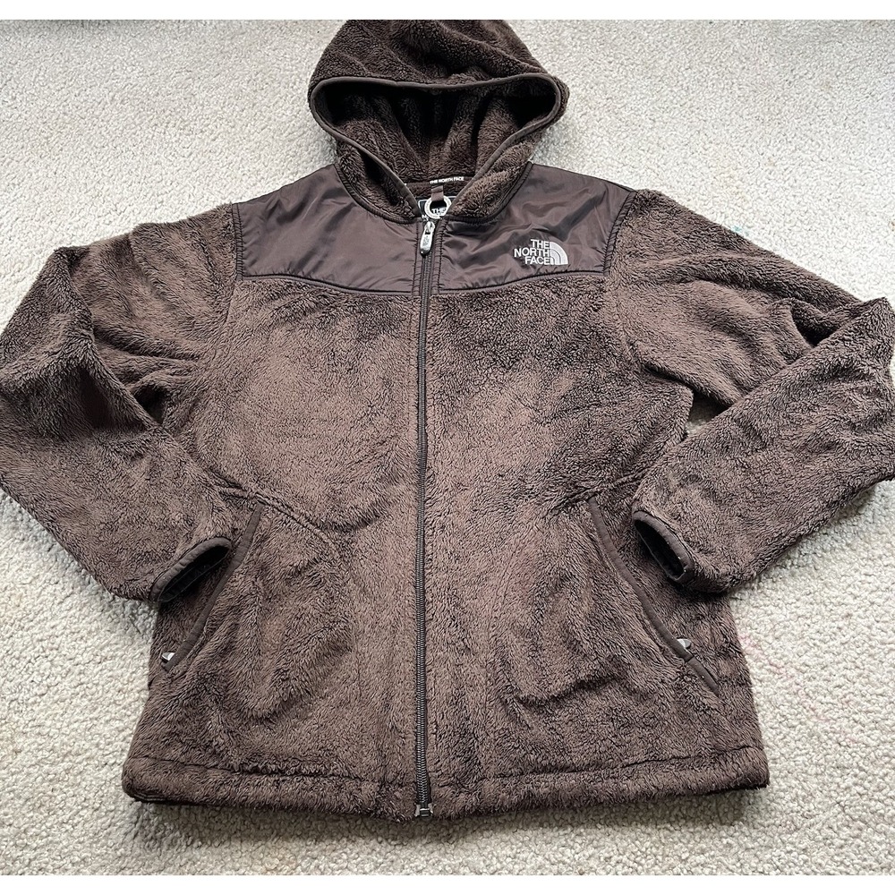 The North Face Osito Jacket Womens M Brown Fuzzy Fleece Full Zip Hooded Outdoors